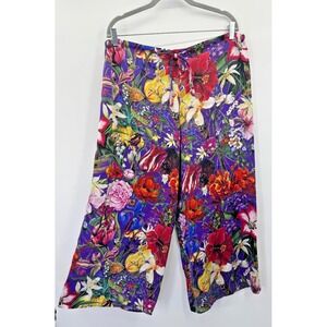 Laboratorio Capri Silk Wide Leg Cropped Drawstring Pants OS Garden Floral Italy